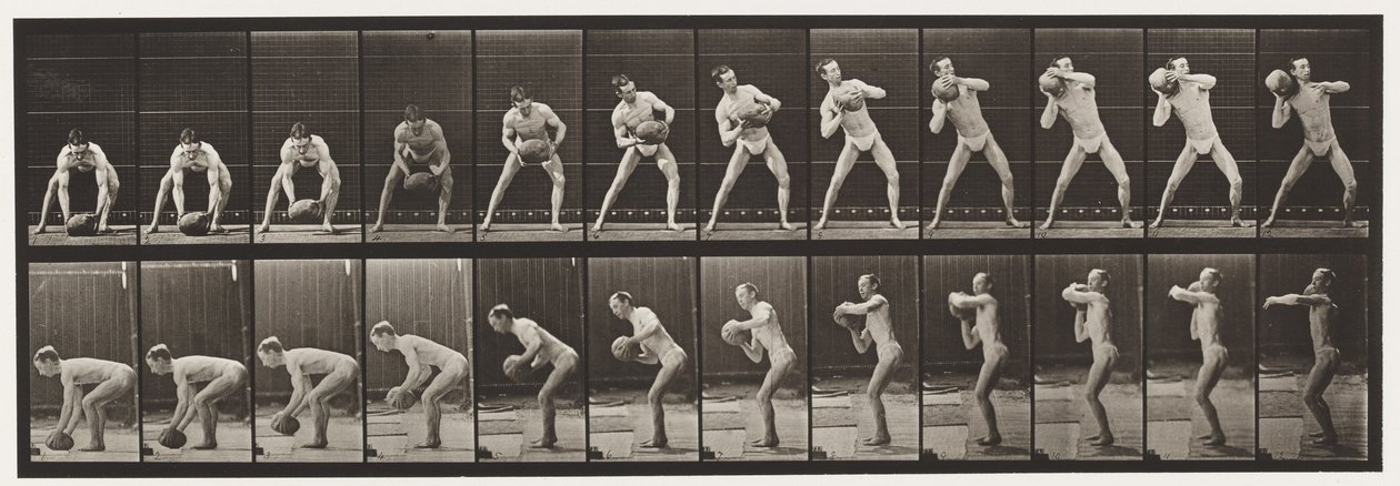 Placa 318. Levantando una roca de 75 libras, 1872-1885 de Eadweard Muybridge