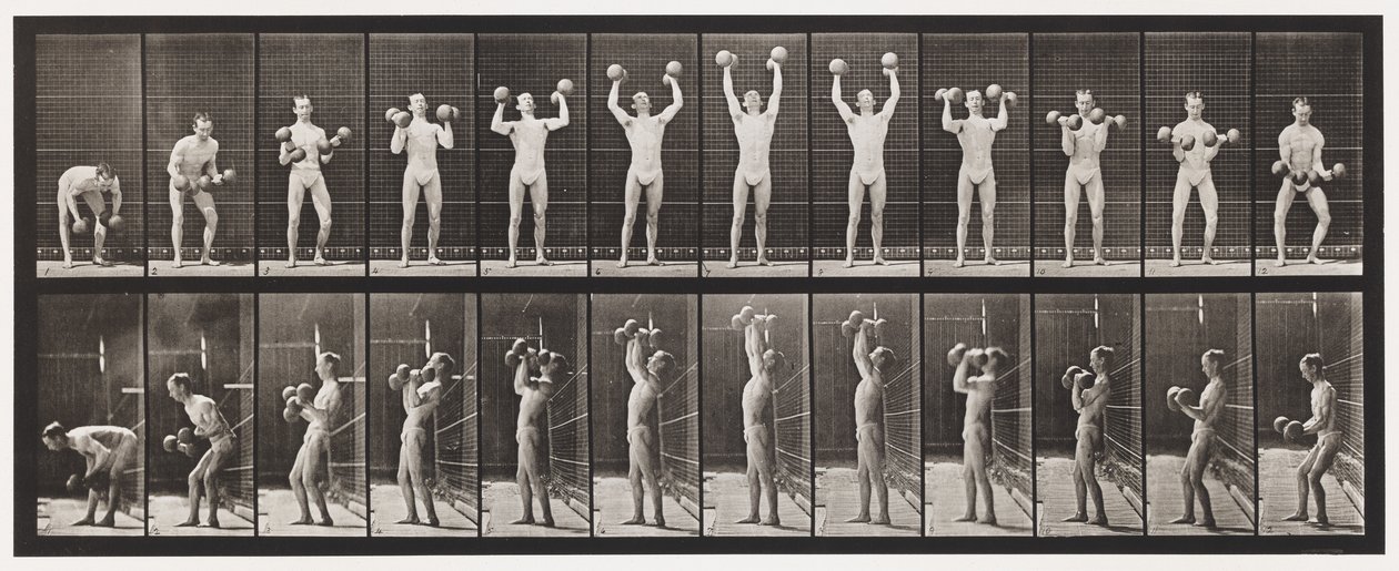 Placa 322. Levantando y Bajando Dos Mancuernas de 50 lb de Eadweard Muybridge