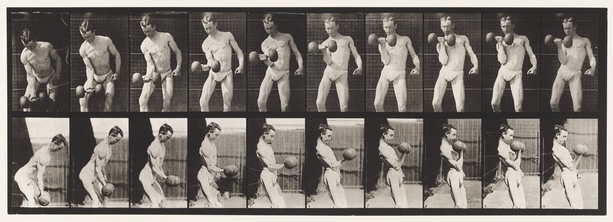 Placa 324. Flexionando Pesa de 50 lb, Modelo, 3/4 de longitud de Eadweard Muybridge