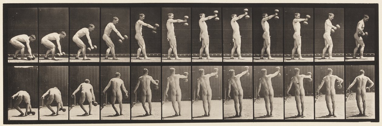 Placa 326. Levantando una pesa de 50 libras a la altura del brazo de Eadweard Muybridge