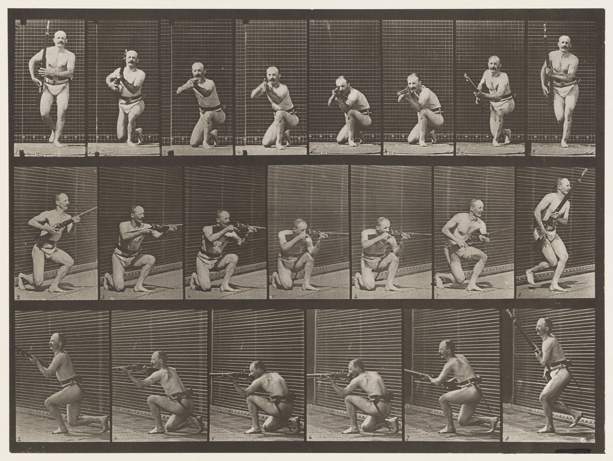 Placa 356. Arrodillado, disparando y levantándose de Eadweard Muybridge