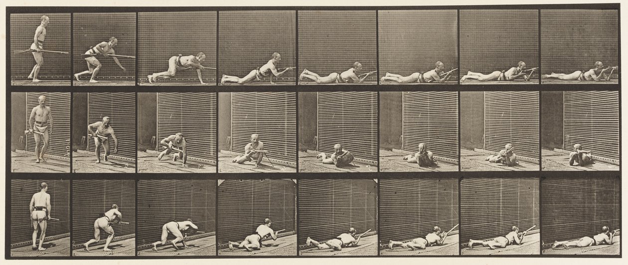 Placa 357. Acostado Prono y Disparando de Eadweard Muybridge