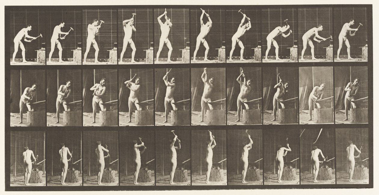 Placa 378. Herrero, Martillando en el Yunque, Dos Manos de Eadweard Muybridge
