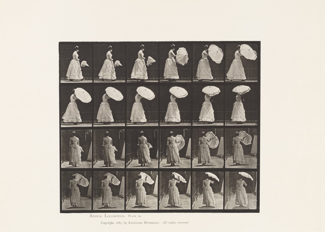 Placa 38. Caminando, Abriendo el Parasol, 1885 de Eadweard Muybridge