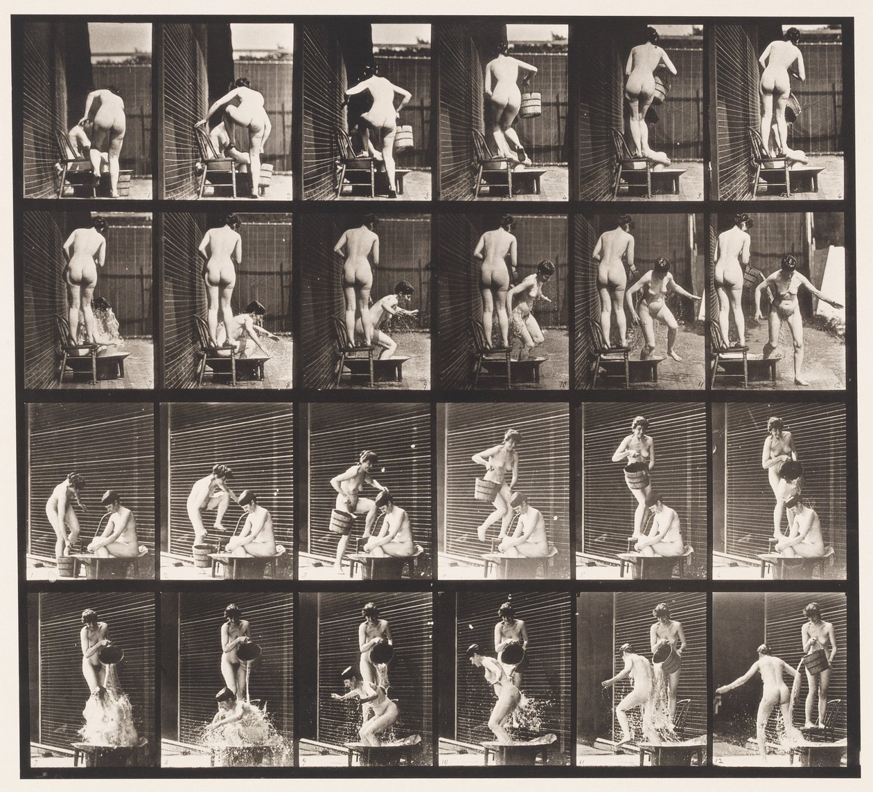 Placa 407. Dos Modelos, 8 Vertiendo un Cubo de Agua sobre 1 de Eadweard Muybridge