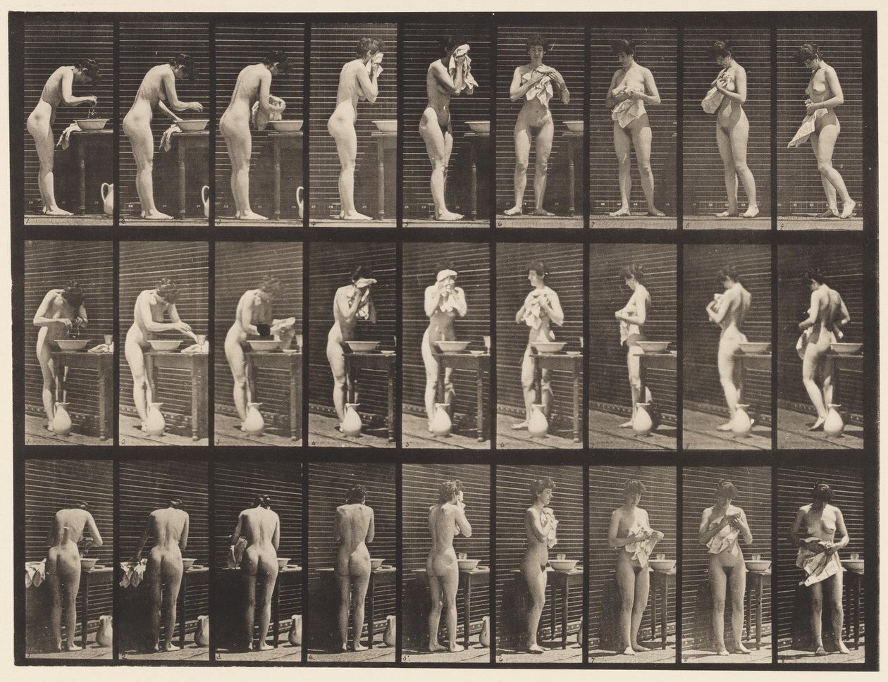 Placa 412. Lavándose, secándose la cara y girando de Eadweard Muybridge