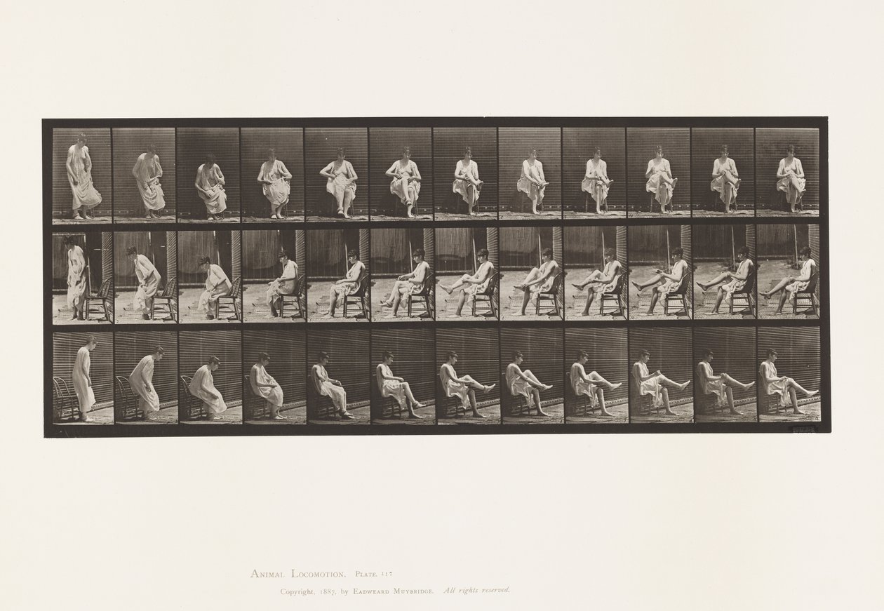Placa 417. Aseo; Sentado y Poniéndose las Medias de Eadweard Muybridge