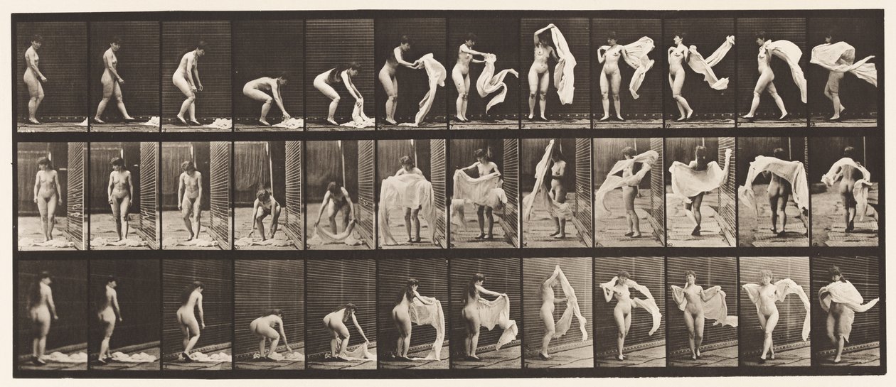 Placa 419. Aseo, Inclinándose, Echando Manta sobre los Hombros de Eadweard Muybridge