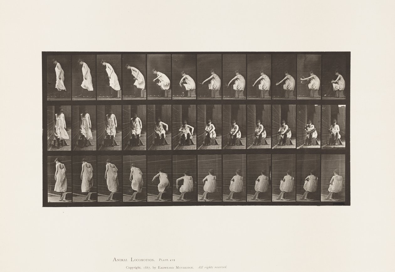 Placa 423. Aseo; Poniéndose las Botas y Levantándose de la Silla de Eadweard Muybridge