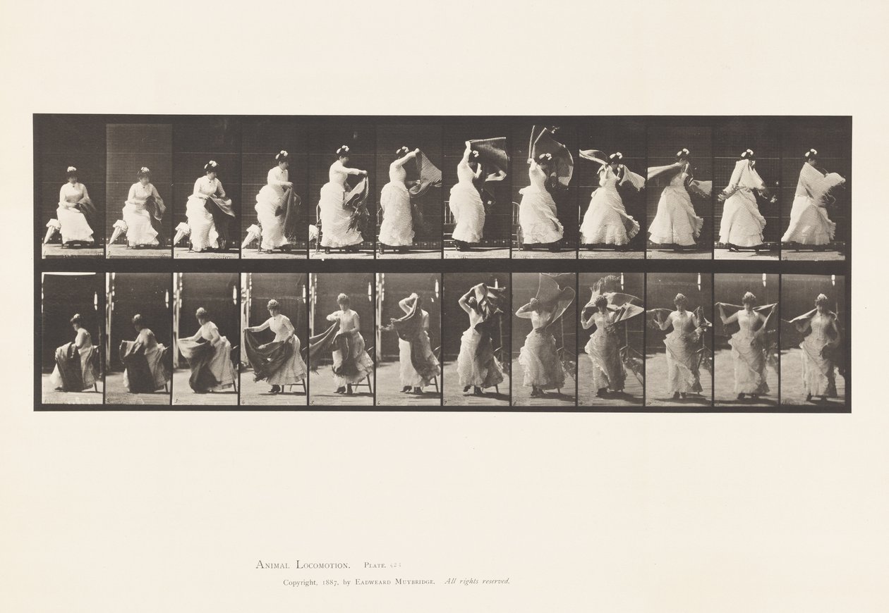 Placa 424. Aseo; Levantándose de la Silla y Poniéndose el Chal, 1885 de Eadweard Muybridge