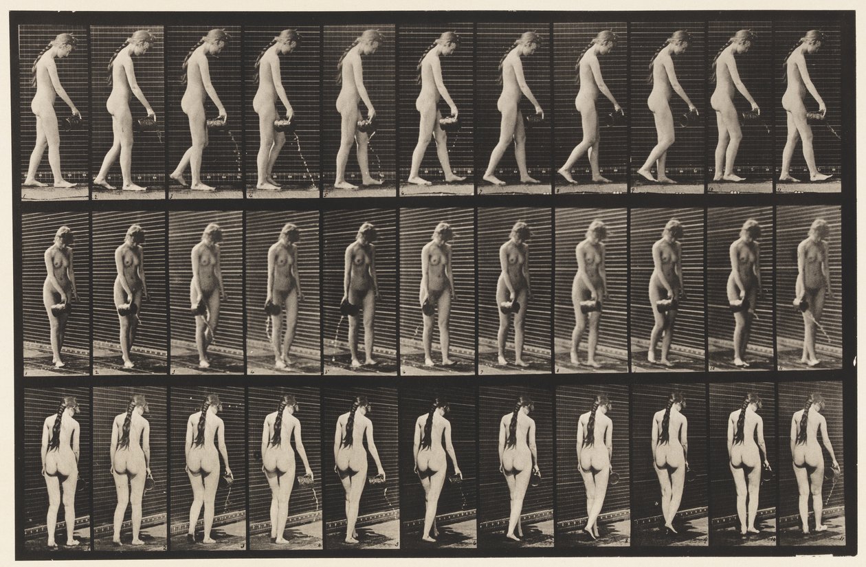 Placa 42. Caminando, Vertiendo Agua de una Jarra de Eadweard Muybridge