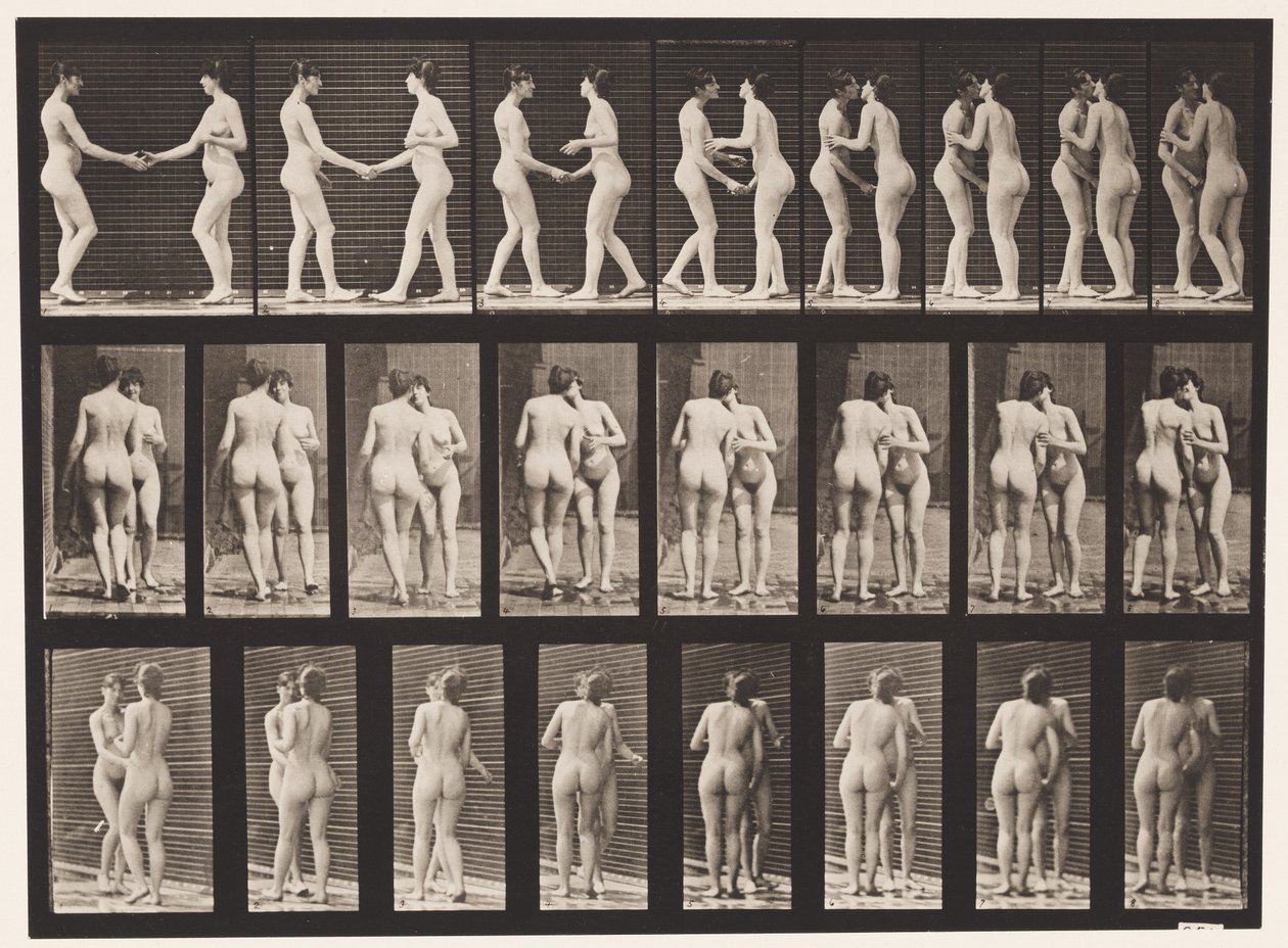 Placa 444. Dos Modelos Dándose la Mano y Besándose de Eadweard Muybridge