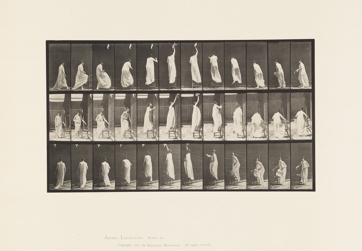 Placa 459. Subiendo a la silla, alcanzando y descendiendo, 1885 de Eadweard Muybridge