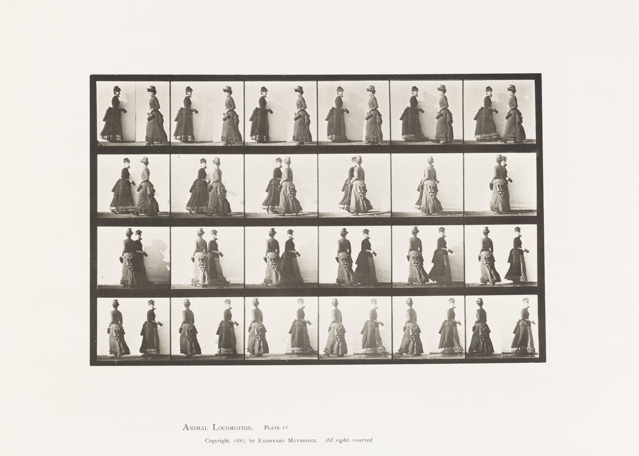 Placa 45. Caminando Dos Modelos Encontrándose y Girando Parcialmente de Eadweard Muybridge