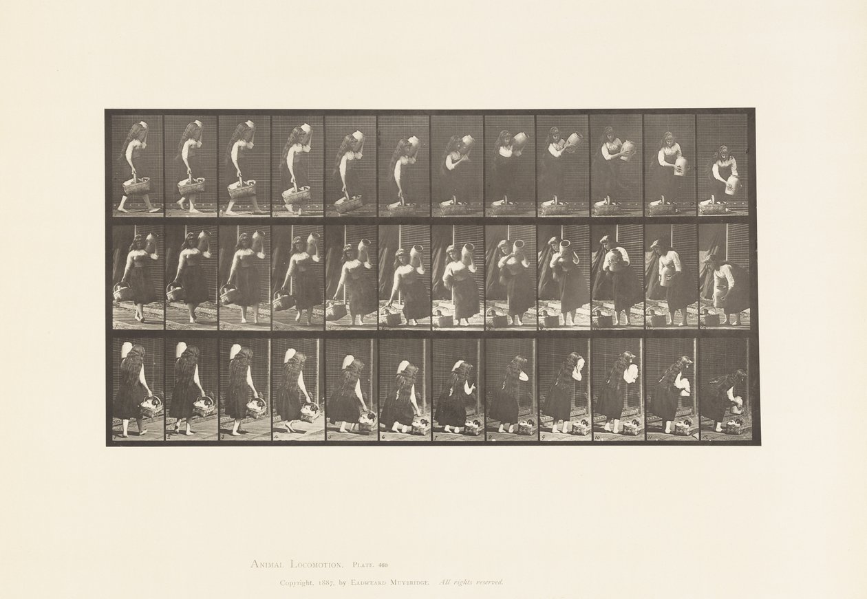 Placa 460. Llevando una jarra en el hombro y una cesta en la mano de Eadweard Muybridge