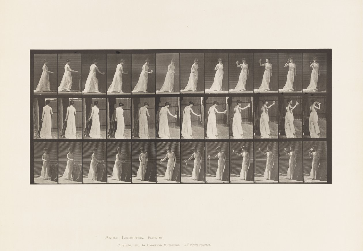 Placa 462. Vertiendo libación en el suelo, bebiendo de una copa, 1885 de Eadweard Muybridge
