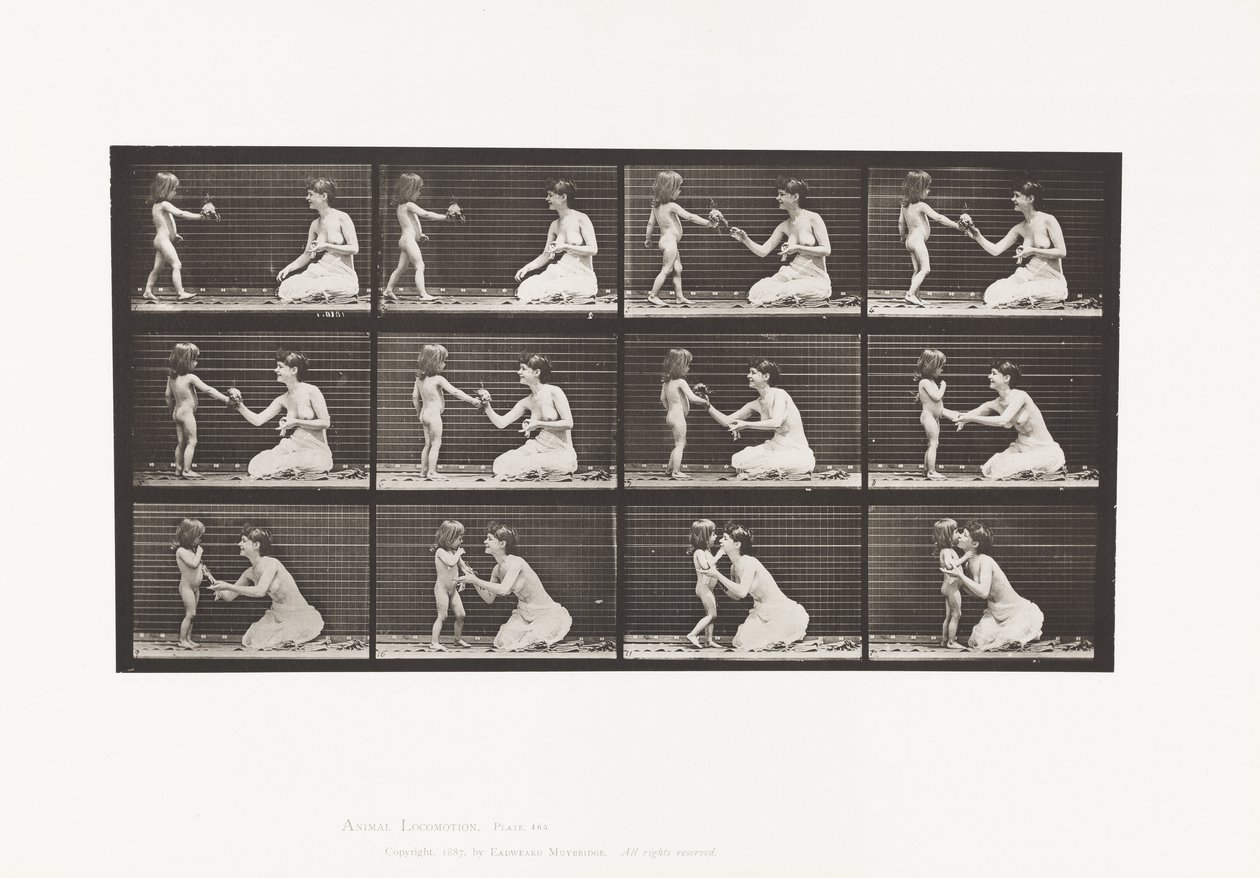 Placa 465. Dos modelos, niño 70N, llevando ramo a 12, 1885 de Eadweard Muybridge