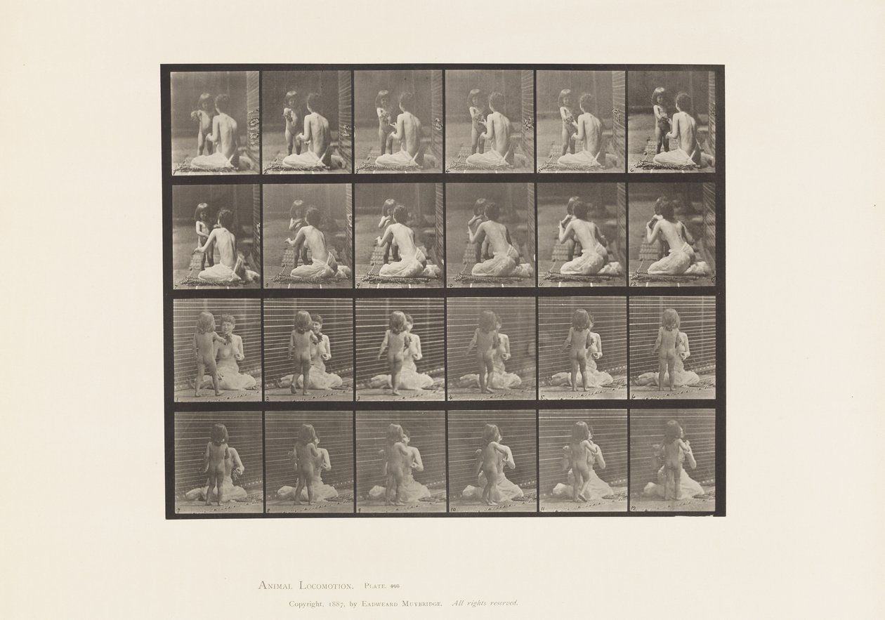 Placa 466. Dos modelos, niño 70N, llevando ramo a 12, 1885 de Eadweard Muybridge