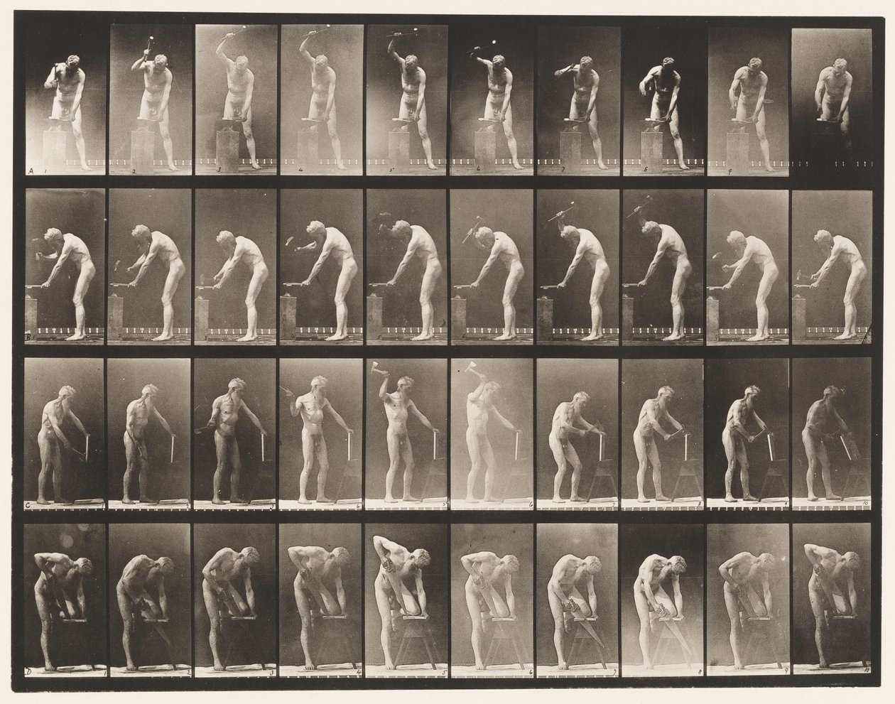 Placa 491. A, Martillando en el yunque; B, Martillando en el yunque de Eadweard Muybridge