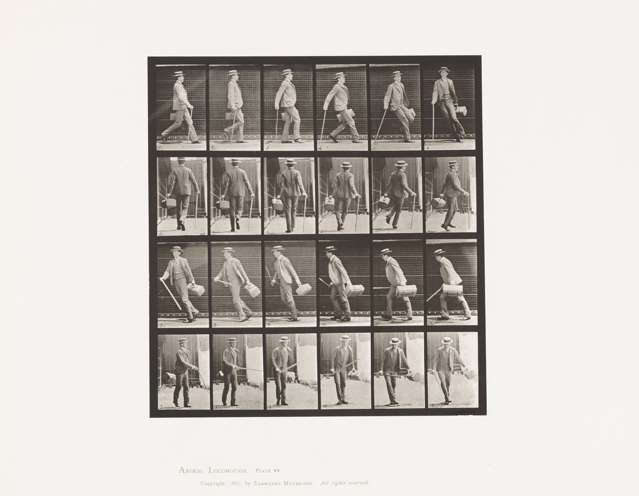 Placa 49. Caminando y girando rápidamente de Eadweard Muybridge