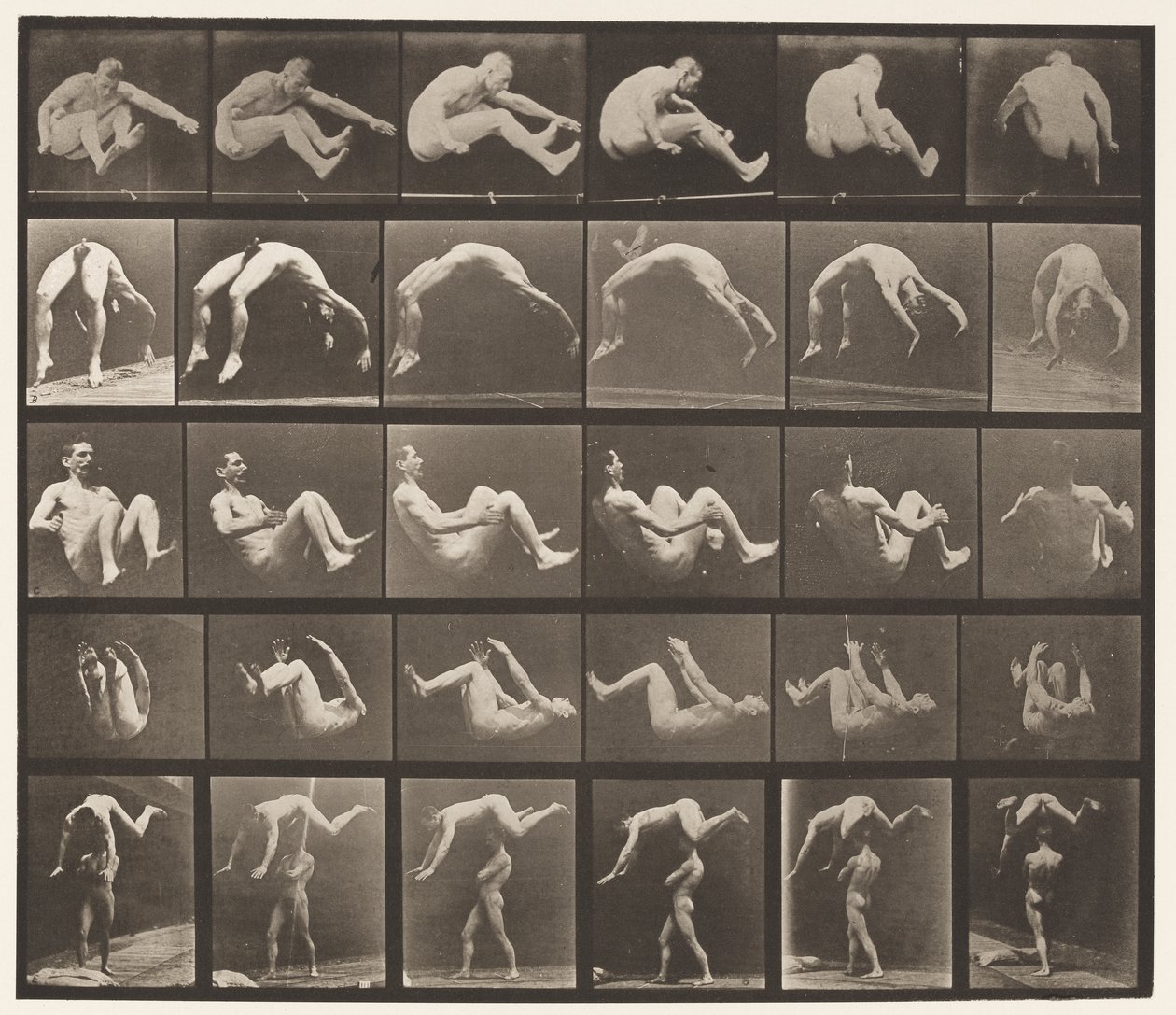 Placa 522. A, 97 Saltando; B, 98 Voltereta; C, 98 Salto Mortal de Eadweard Muybridge