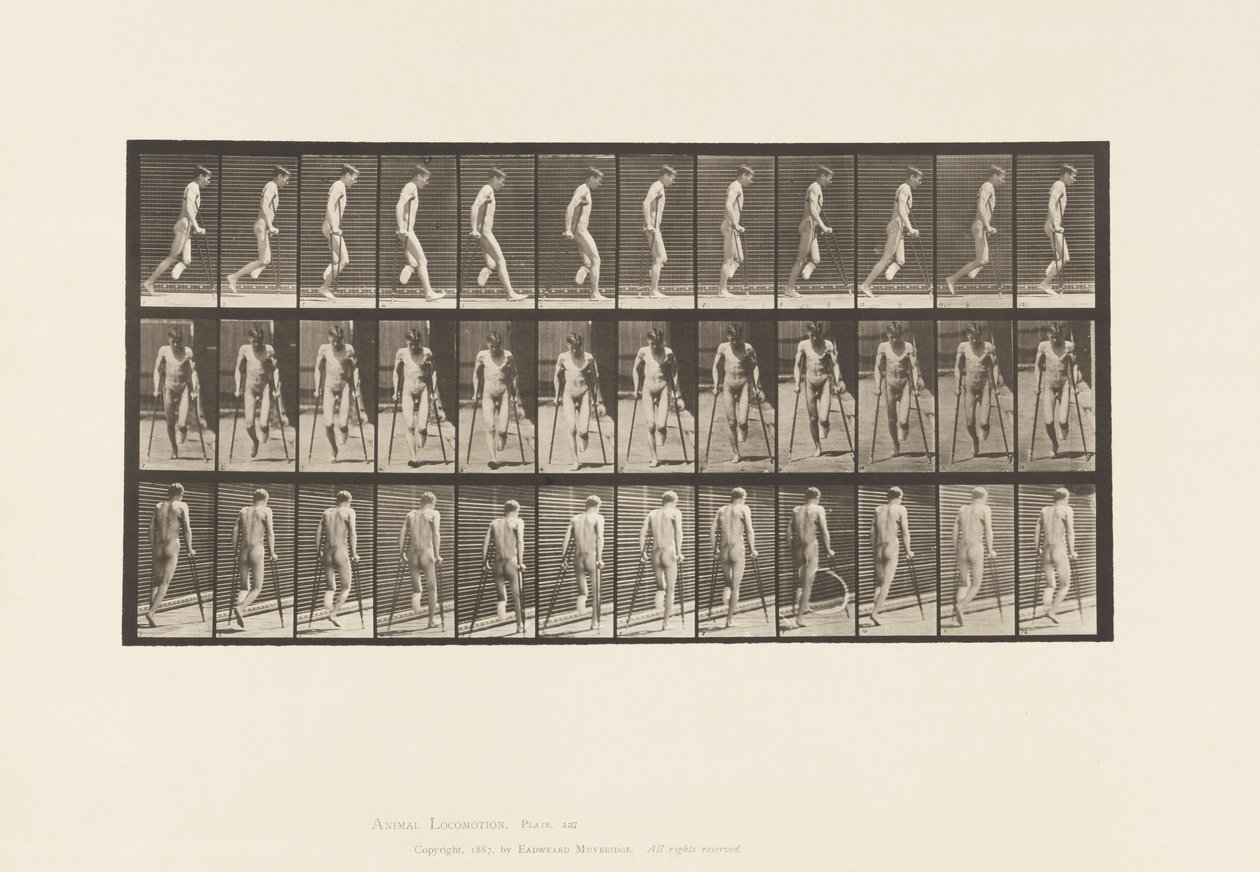 Placa 537. Amputación simple de pierna; Saltando con muletas de Eadweard Muybridge