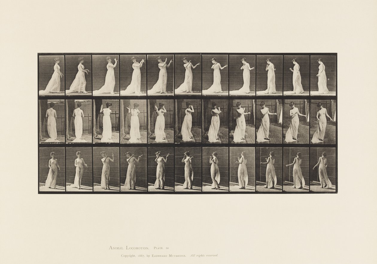Placa 55. Caminando, girando, acción de aversión, 1885 de Eadweard Muybridge
