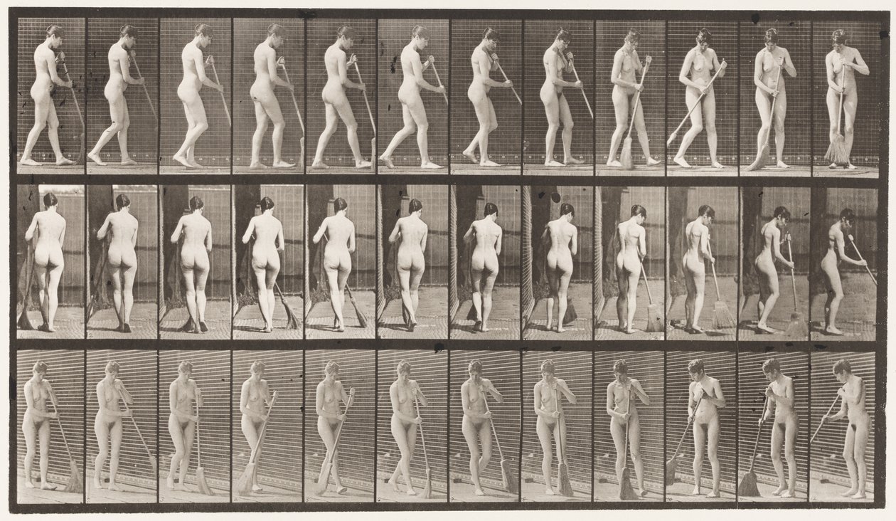 Placa 58. Caminando, girando, barriendo el suelo de Eadweard Muybridge
