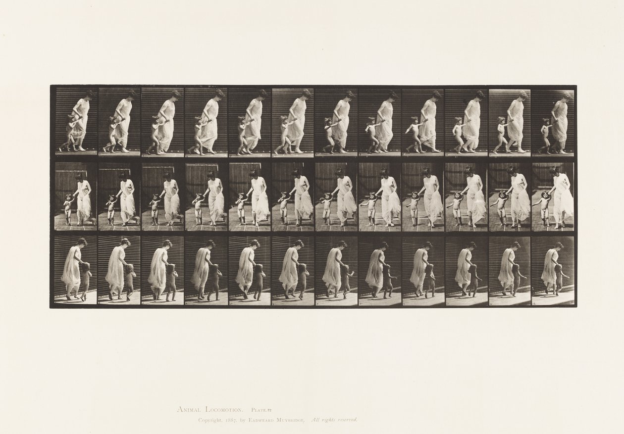 Placa 72. Corriendo, llevando a un niño (70) de la mano de Eadweard Muybridge