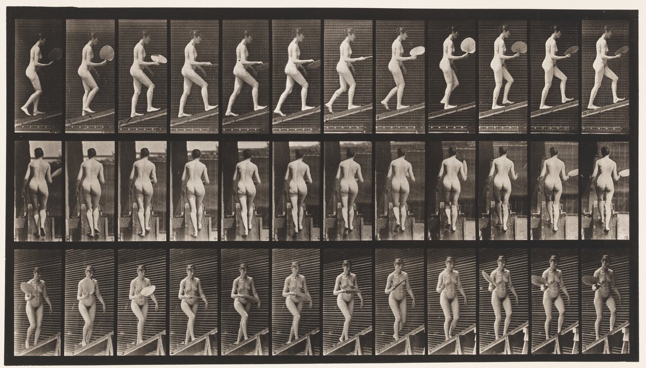 Placa 78. Subiendo una pendiente, coqueteando con un abanico de Eadweard Muybridge