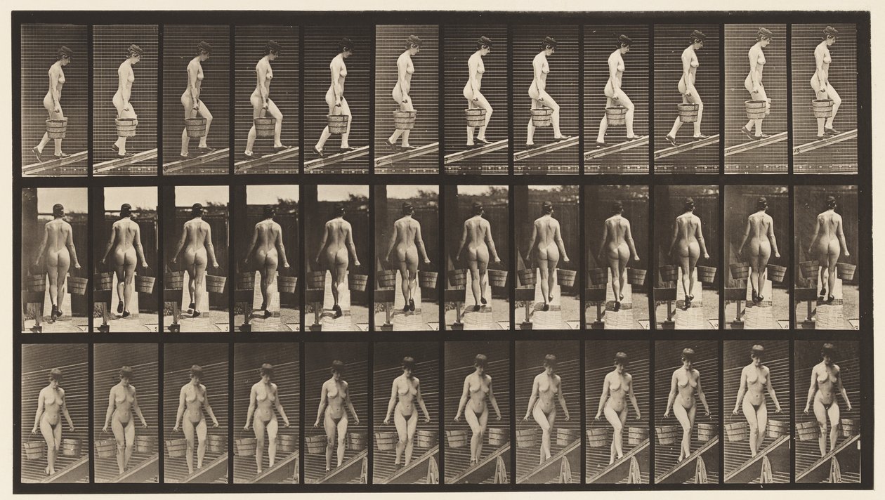 Placa 87. Subiendo inclinación, cubo de agua en cada mano de Eadweard Muybridge
