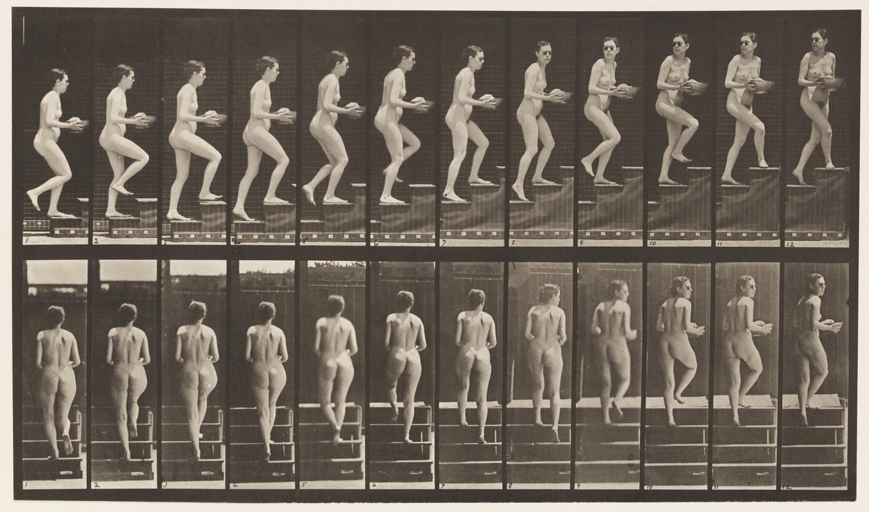Placa 94. Subiendo Escaleras Mirando Alrededor; Cuenco en Manos de Eadweard Muybridge