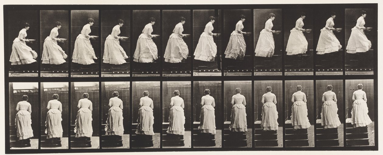 Placa 95. Subiendo escaleras, una palangana en las manos, 1885 de Eadweard Muybridge