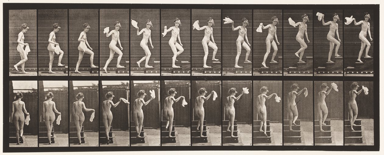 Placa 96. Subiendo Escaleras Mirando Alrededor; Agitando un Pañuelo de Eadweard Muybridge