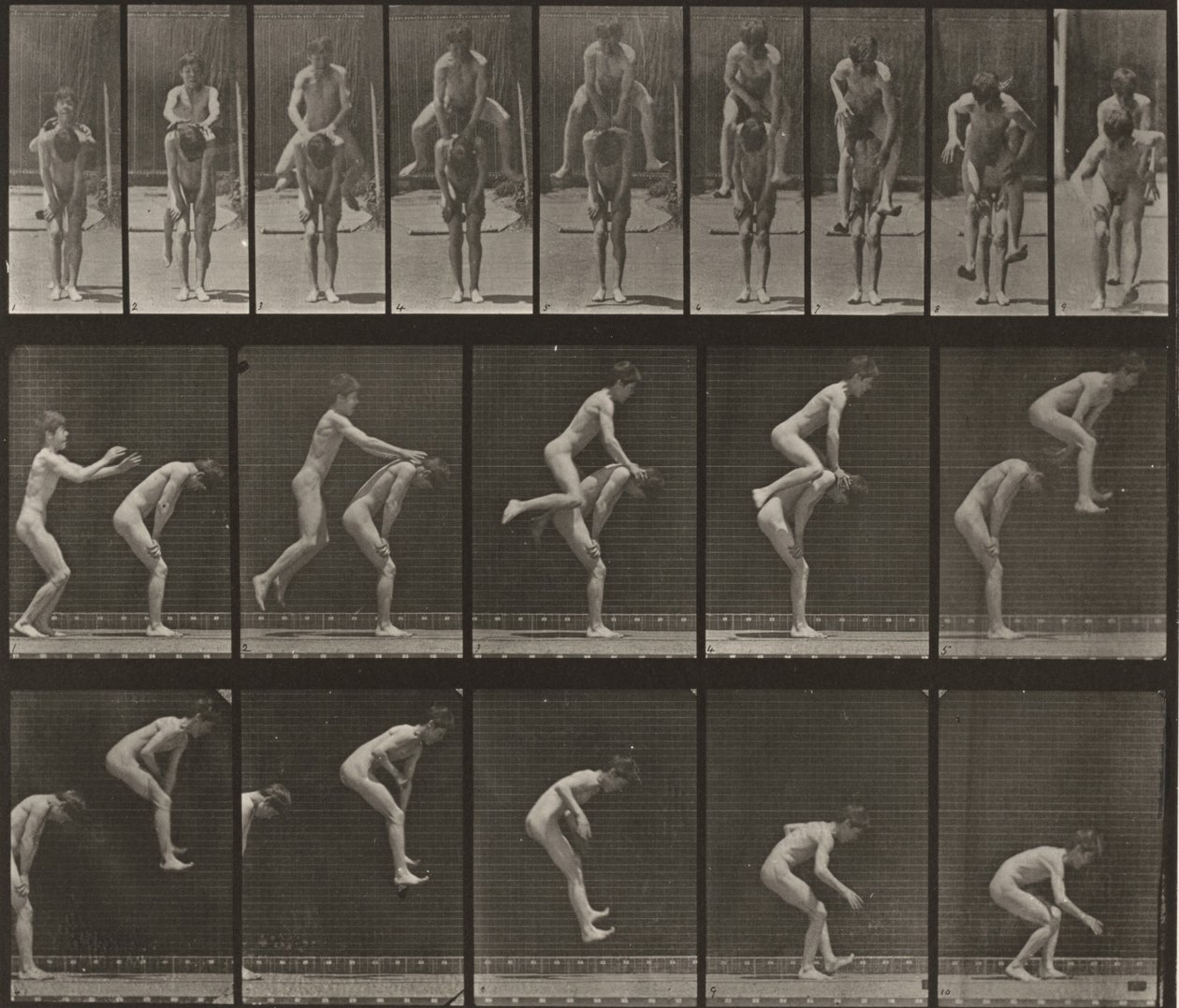 Lámina número 167. Saltar por encima de la espalda de un niño (salto de la rana) de Eadweard Muybridge