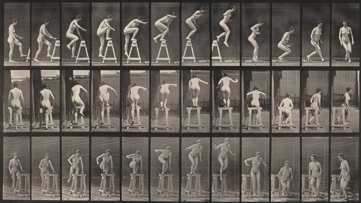 Lámina número 171. Subir a un caballete, saltar y girar de Eadweard Muybridge
