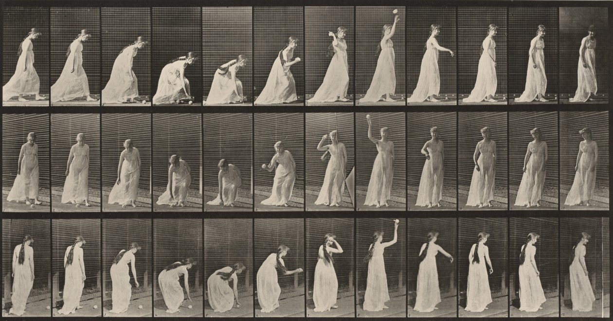 Lámina número 306. Recoger una pelota y lanzarla de Eadweard Muybridge