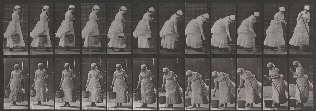 Lámina número 437. Dejar un cubo y prepararse para barrer de Eadweard Muybridge