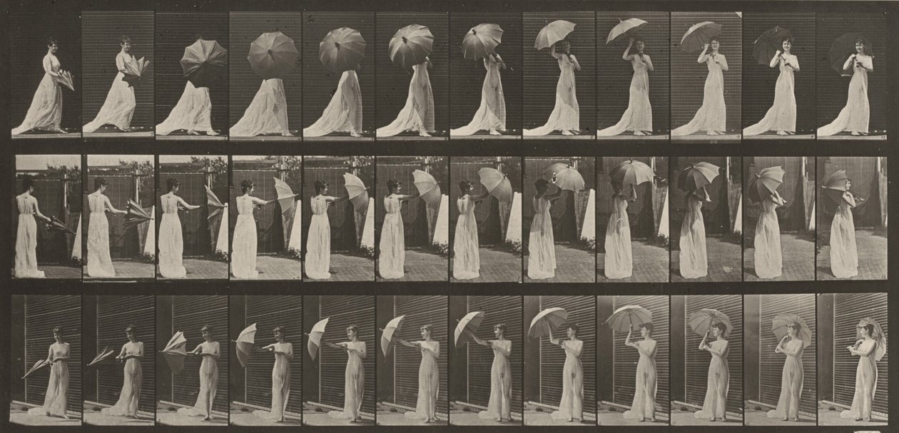 Lámina número 461. Abrir una sombrilla y darse la vuelta de Eadweard Muybridge