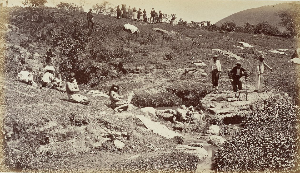 Tirando de la tela en Almolonga, Guatemala de Eadweard Muybridge