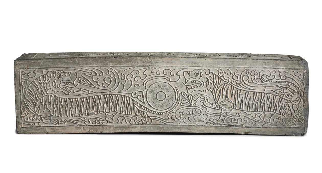 Gran elemento arquitectónico funerario moldeado con dos tigres de Eastern Han Dynasty Chinese School