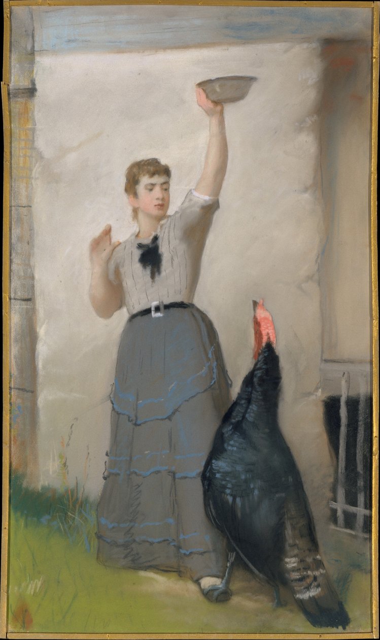 Alimentar al pavo de Eastman Johnson