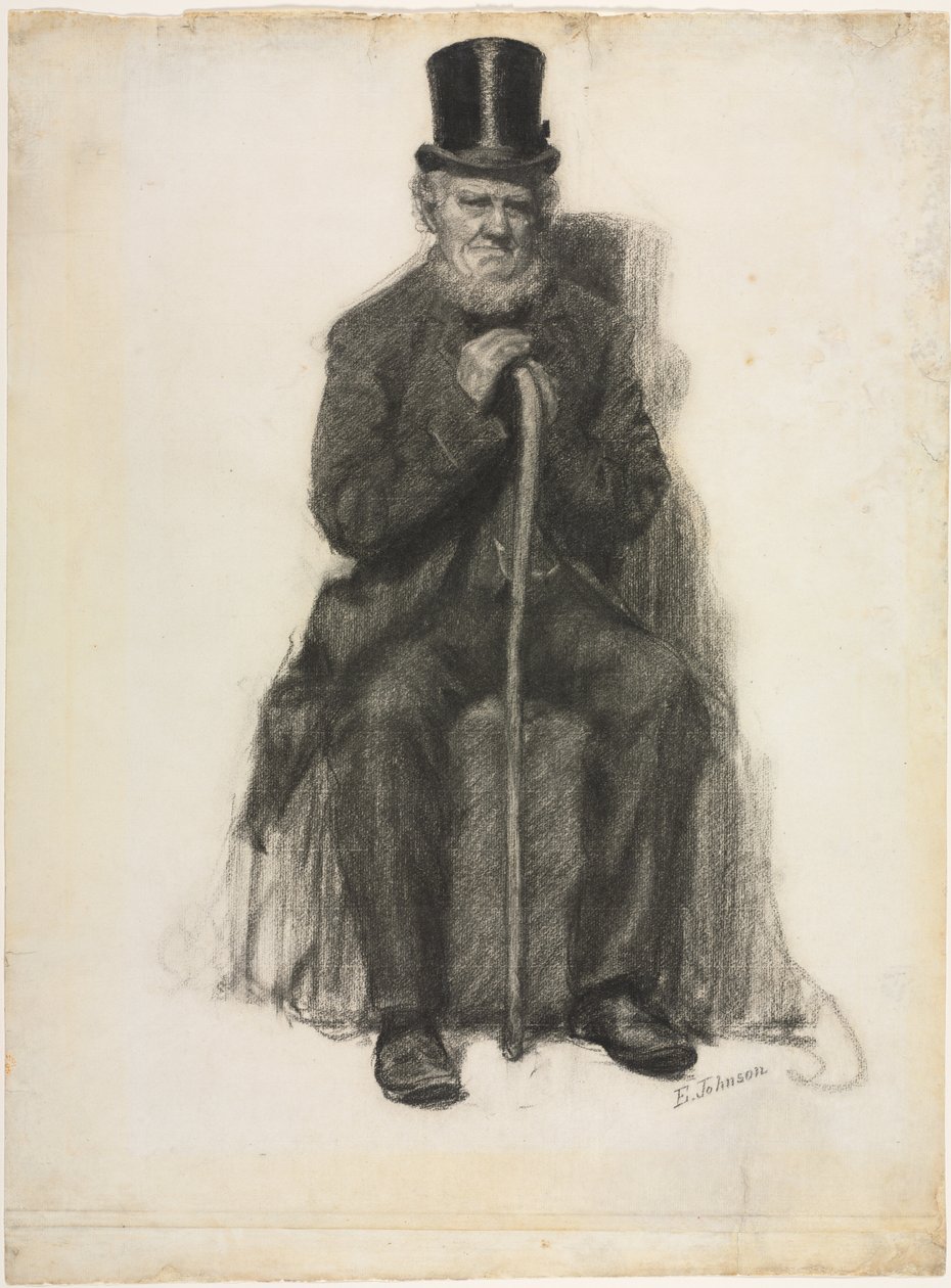 Estudio de un anciano (posiblemente un estudio para el retrato de Peter Folger), c.1886 (tiza negra ) de Eastman Johnson