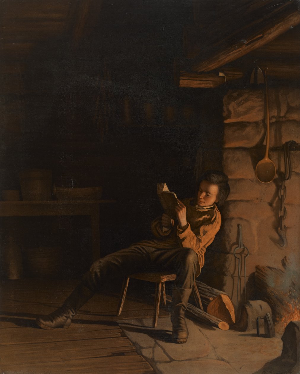 La infancia de Lincoln. (Una noche en la cabaña de troncos), 1868 de Eastman Johnson