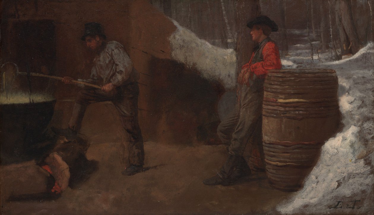 El campamento del azúcar (también conocido como «La elaboración del azúcar de arce» o «La cocina de Susan Ray para la elaboración de azúcar de arce») de Eastman Johnson