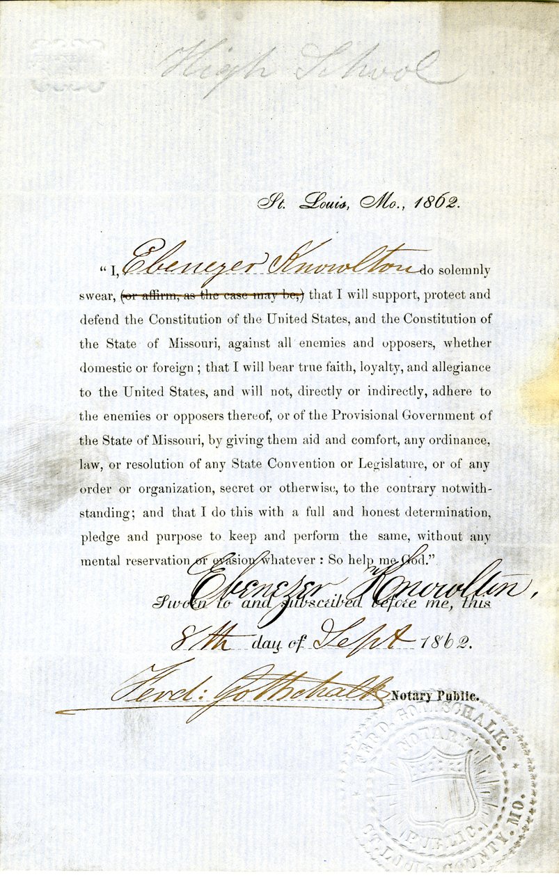 Juramento de lealtad de Ebenezer Knowlton de Missouri, Condado de St. Louis de Ebenezer Knowlton