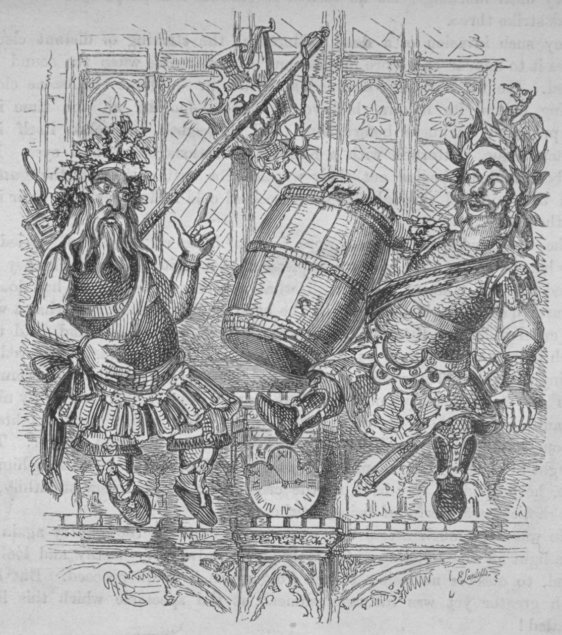 Gog y Magog con un barril, 1840 de Ebenezer Landells
