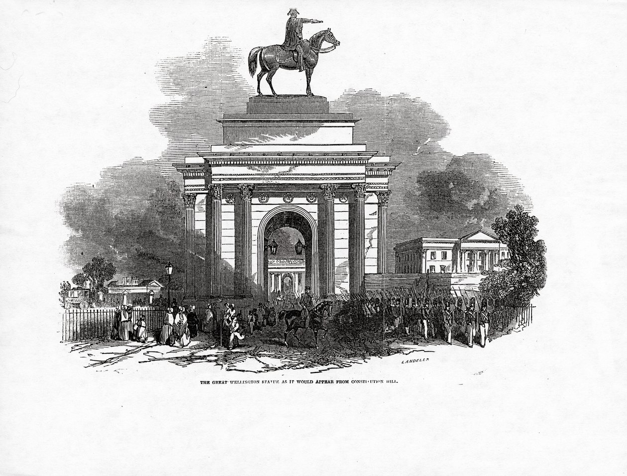 La gran estatua de Wellington como aparecería desde Constitution Hill, publicado en 