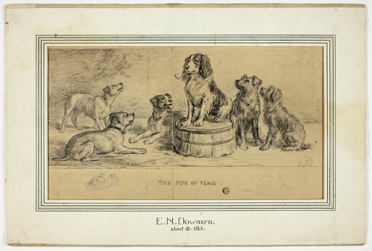 La pipa de la paz (anverso); Boceto de la calle Village (reverso) de Ebenezer Newman Downard