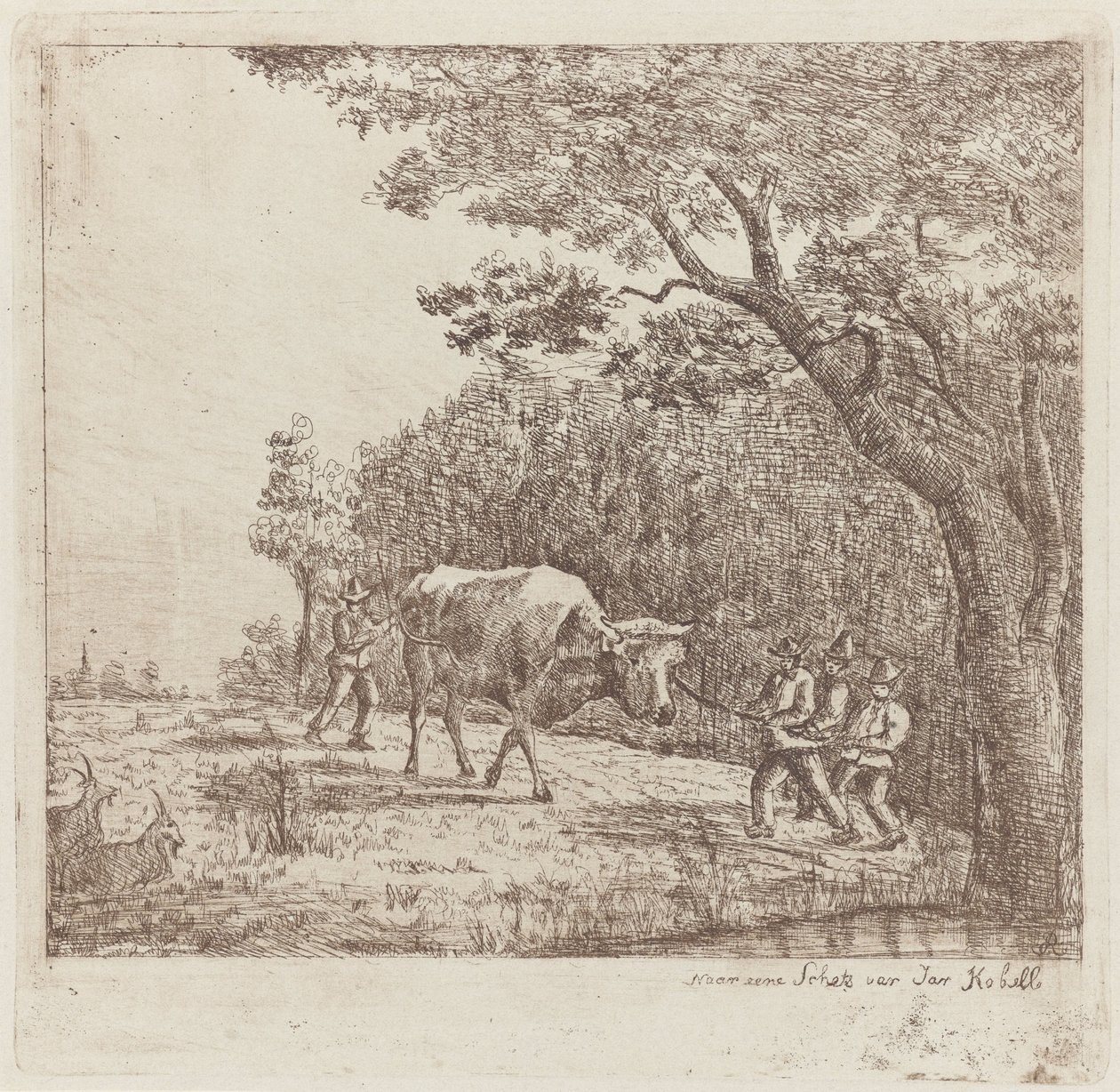 Cuatro hombres y un toro One Wild Bull (título sobre el objeto) de Eberhard Cornelis Rahms